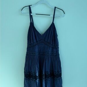LoveShackFancy navy mini dress with lace trim